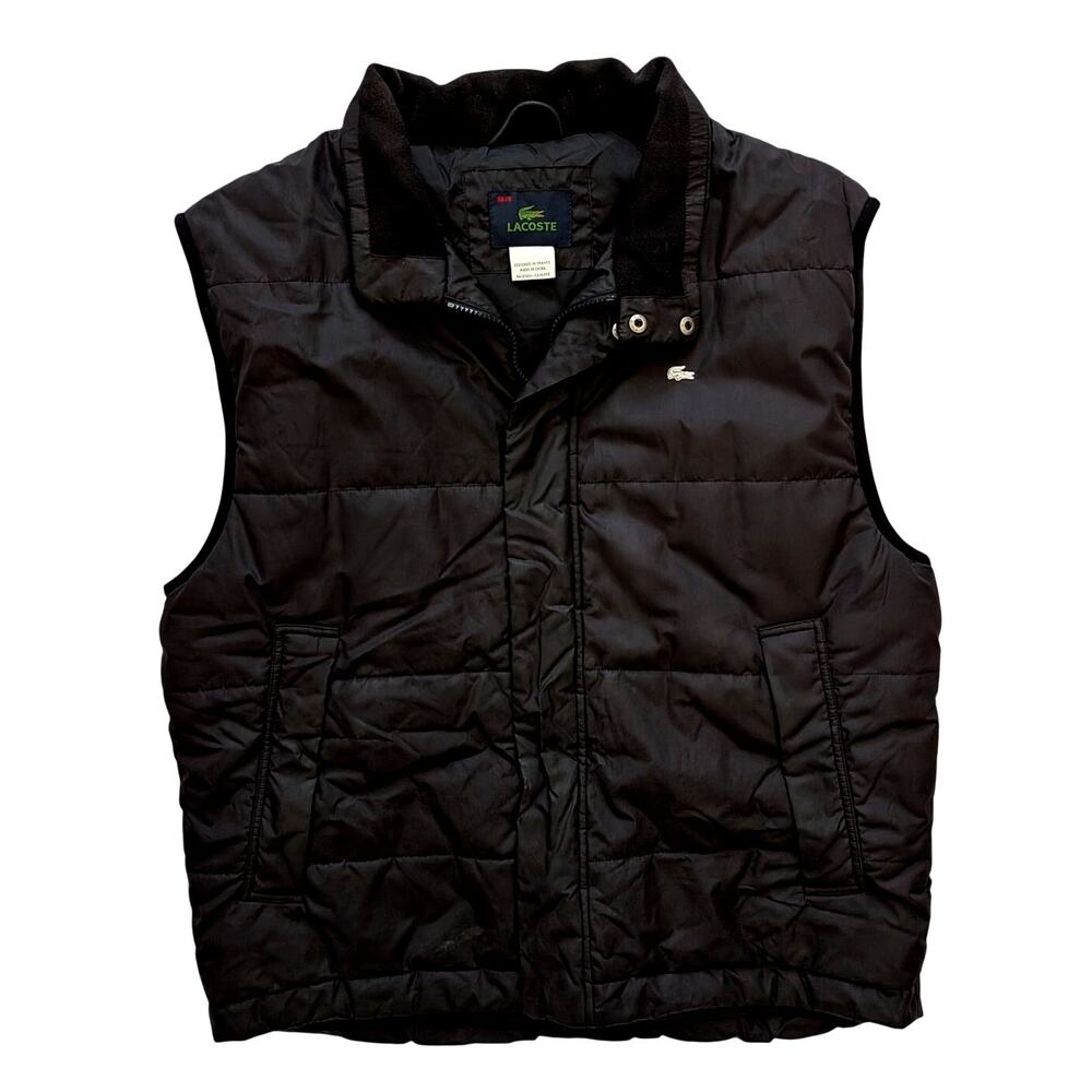 Lacoste Mens 58/8 US XXL Black Puffer Sleeveless Vest Winter Jacket Insulated